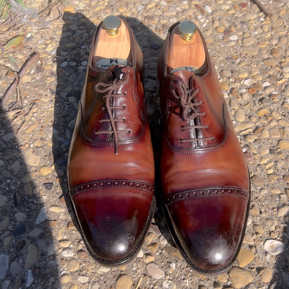 John Lobb philip II half brogue cap toe oxford brown patina 10.5 us